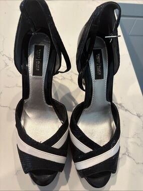 White House Black Market Black & White Cross-Strap Peep-Toe Heels